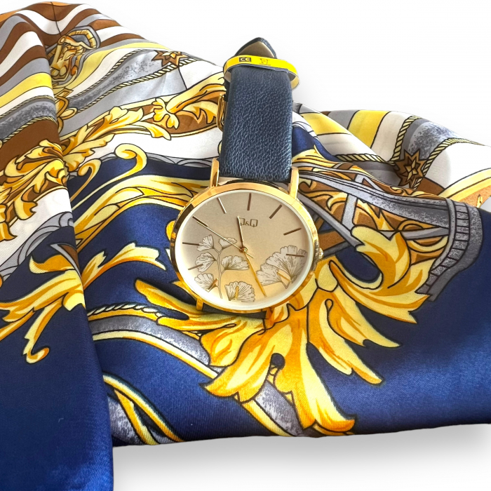 Ceas Q&Q, Cercei Gold Flower si Esarfa Matase Borealy [4]