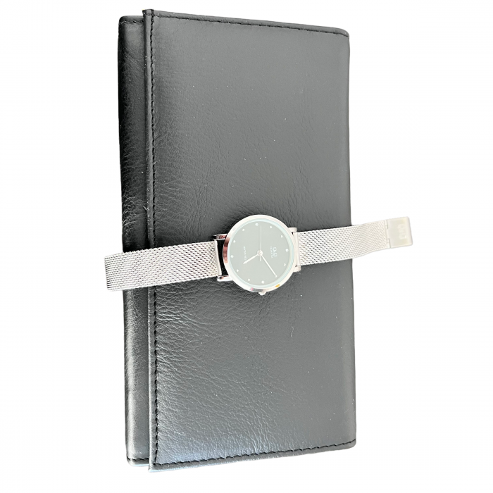 Ceas Silver Lady Q&Q si Portofel Black Piele Naturala [5]