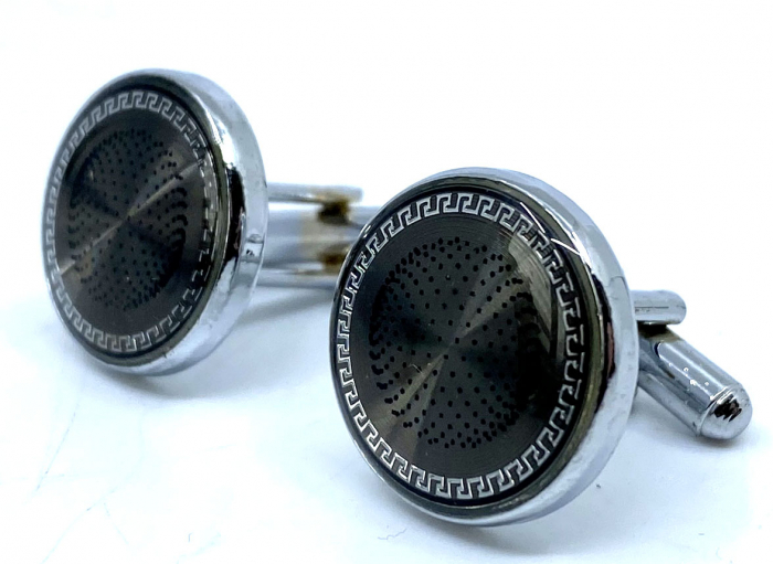 Ceas Ungaro Primo Leather Black & Butoni Borealy Elegant Round Silver [2]