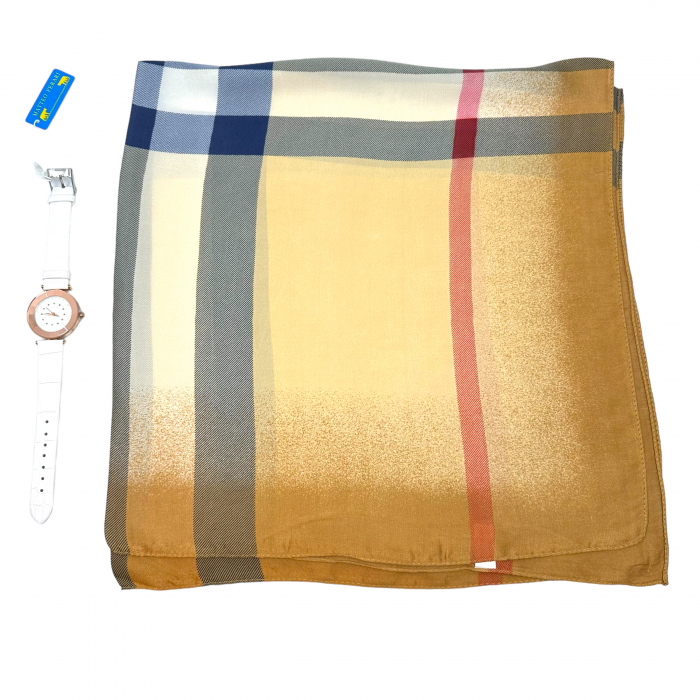 Ceas White Round Golden & Esarfa Matase [2]