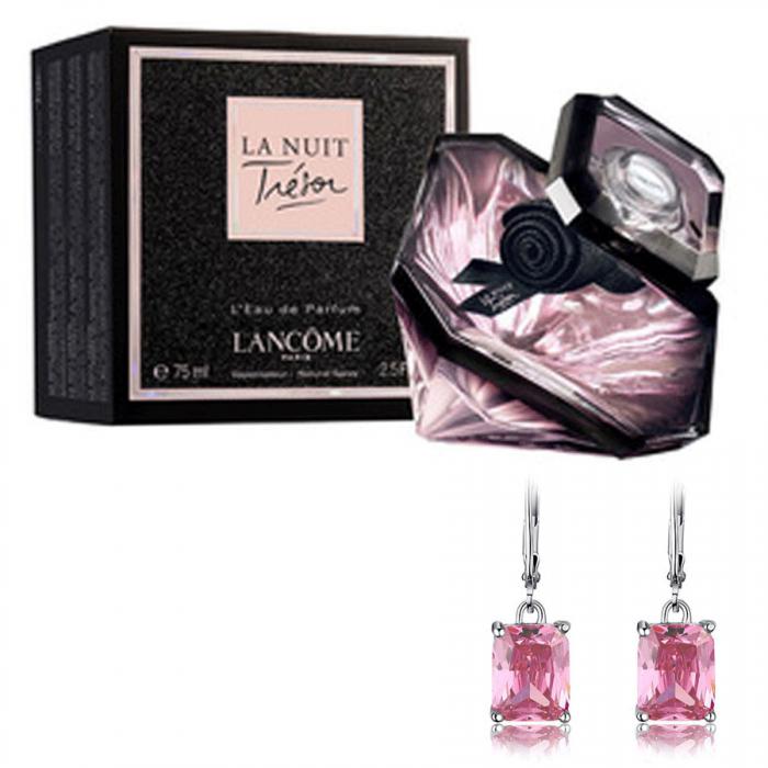 Cercei Radiant Orchid Pink Simulated Sapphire 925 Argint & Lancome Tresor la Nuit [1]