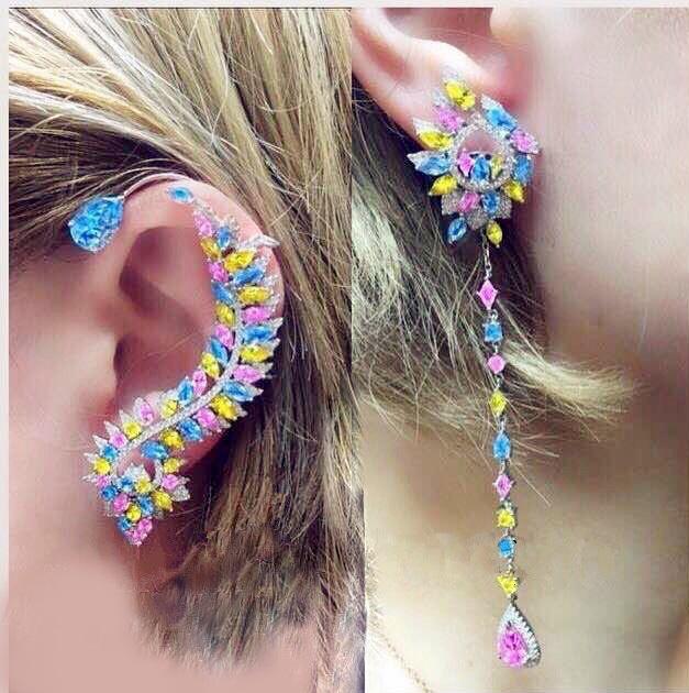 Cercei Borealy 2 in 1 Ear Cuff & Long Multi-Colour Crystals [2]