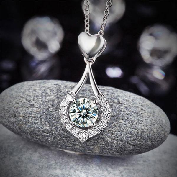 Colier Borealy Argint 925 Heart Drop Simulated Diamonds [4]