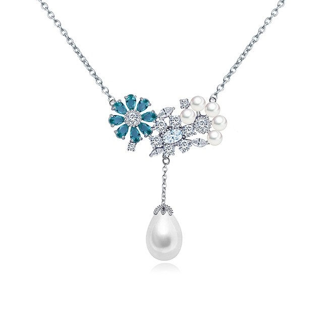 Colier Flowers Sky Blue & Pearls [1]