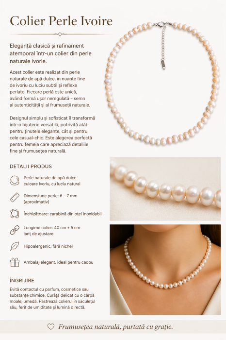 Colier Perle Naturale de Cultura Ivoire - Cadou Elegant Femei [3]