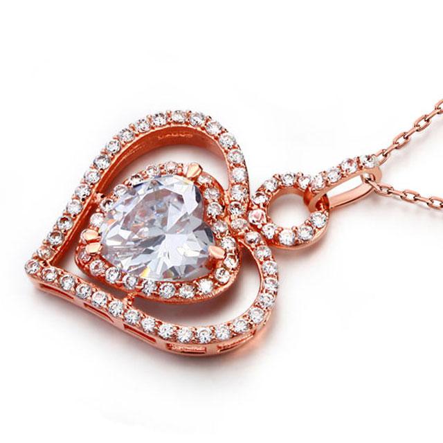 Colier Borealy Argint 925 Simulated Diamond Heart Pink Glow [2]