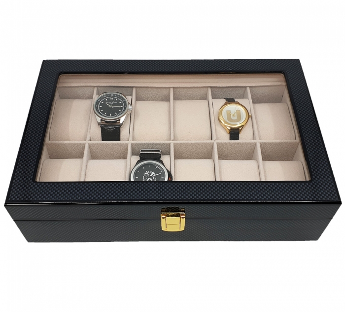 Cutie 12 ceasuri Black Carbon - Personalizare gratuita cu placuta gravata [2]