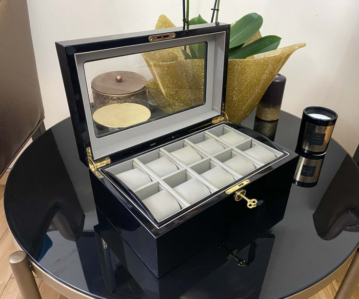 Cutie 10 Ceasuri si Butoni Luxury Black Wood [5]