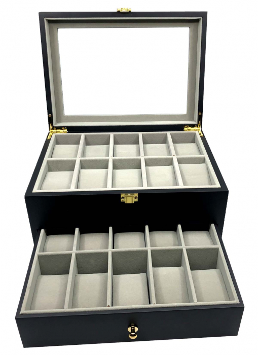 Cutie 20 Ceasuri Lux Black Wood + Cadou Portofel West Polo din piele naturala [5]