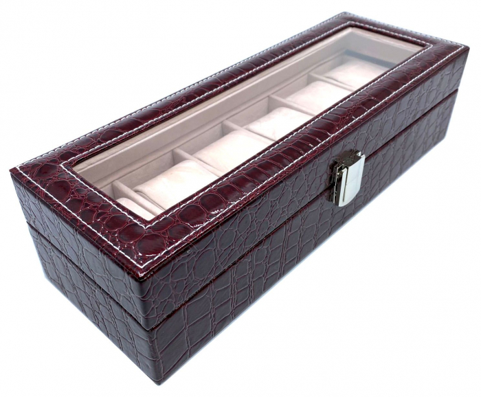 Cutie 6 ceasuri Piele Croco Burgundy [2]