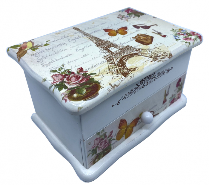 Cutie Bijuterii din Lemn cu 2 Compartimente - Turnul Eiffel [2]