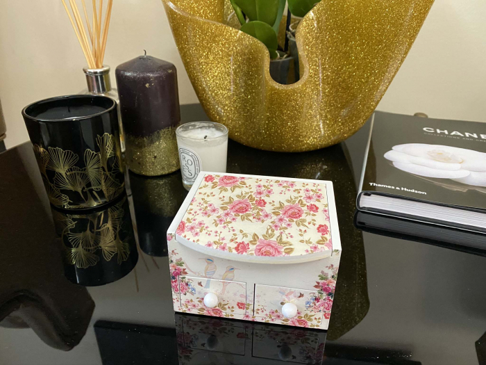 Cutie Bijuterii din Lemn cu 3 Compartimente - Flowers [4]