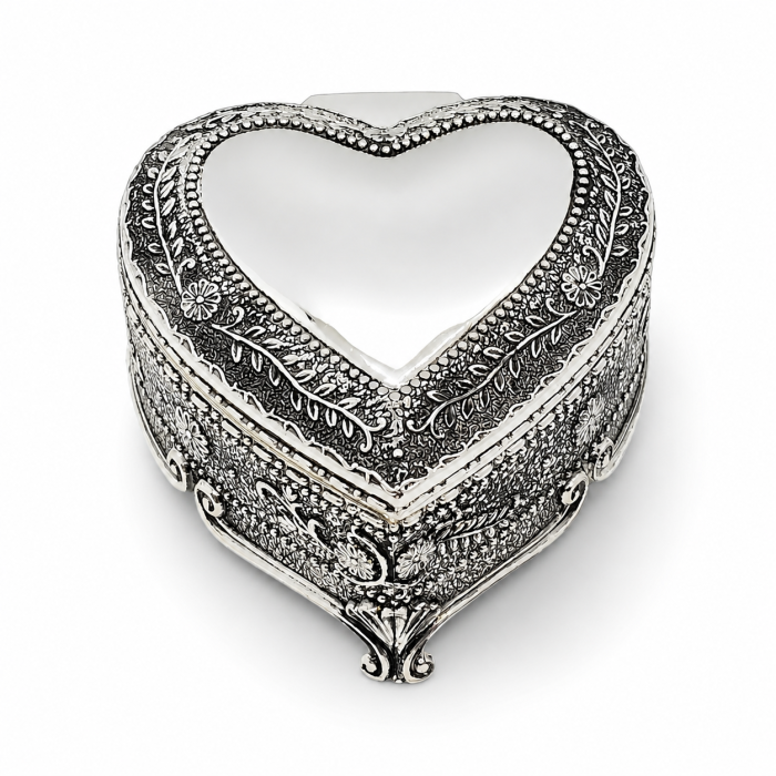 Cutie bijuterii / Casetă Argintată Silver Love în Formă de Inimă cu Interior din Catifea – 7,5 x 8 x 5 cm [2]