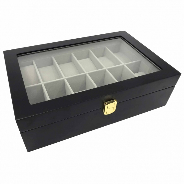Cutie de 12 Ceasuri Lemn Negru Mat [4]