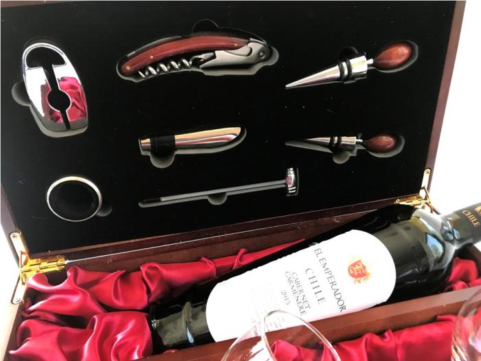 Cutie de Vin pentru o sticlă cu 7 Accesorii şi Pahare [3]
