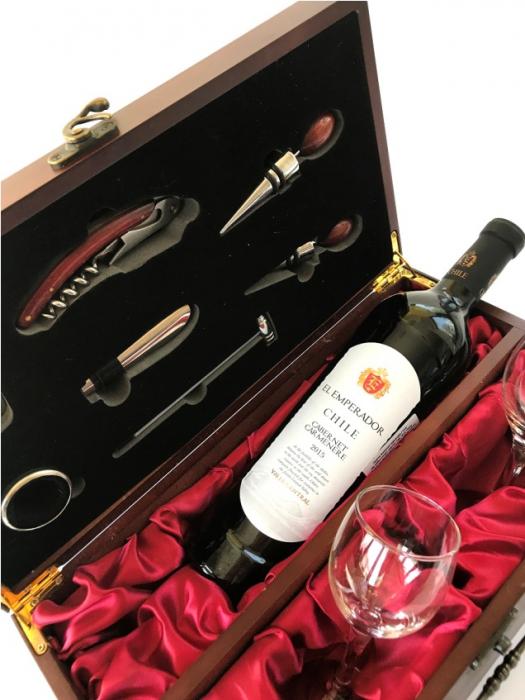 Cutie de Vin pentru o sticlă cu 7 Accesorii şi Pahare [2]