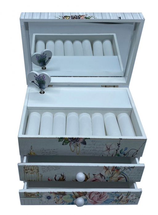 Cutie muzicala din lemn pentru bijuterii Shabby Chic [3]