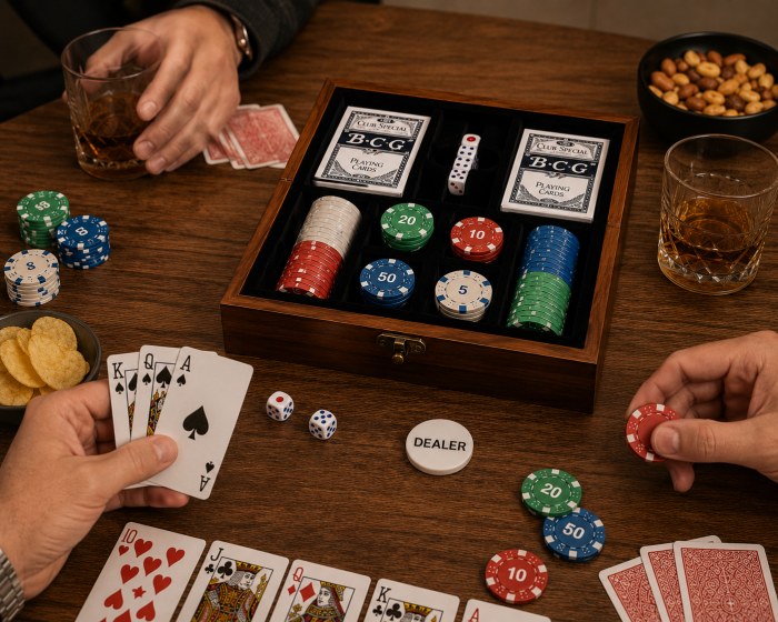 Set de jocuri 4 în 1 cu șah, poker, jetoane și zaruri – cutie elegantă din lemn [2]