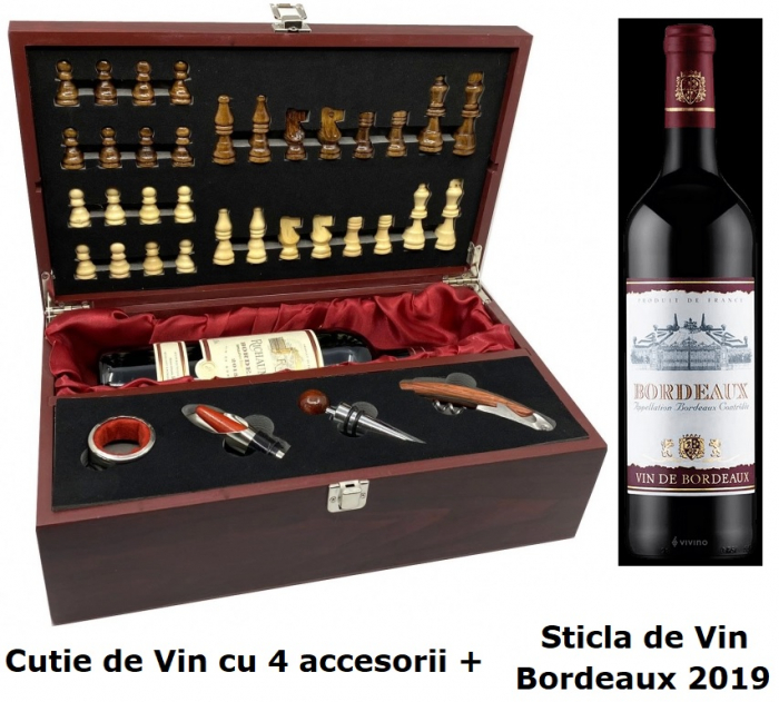 Cutie Vin cu Accesorii si Sah by Borealy + Sticla de Vin rosu, sec, Bordeaux [1]
