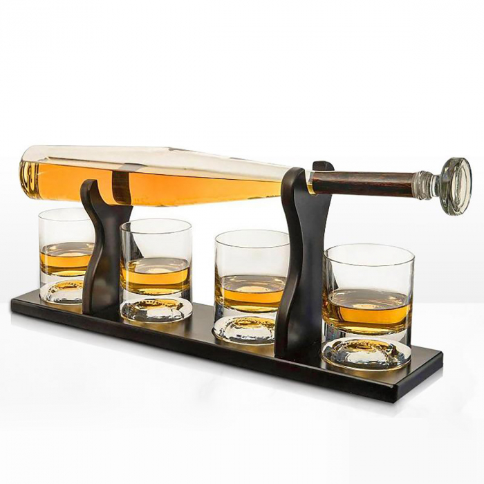 Decantor Bata de Baseball + 4 Pahare & Suport Lemn [2]
