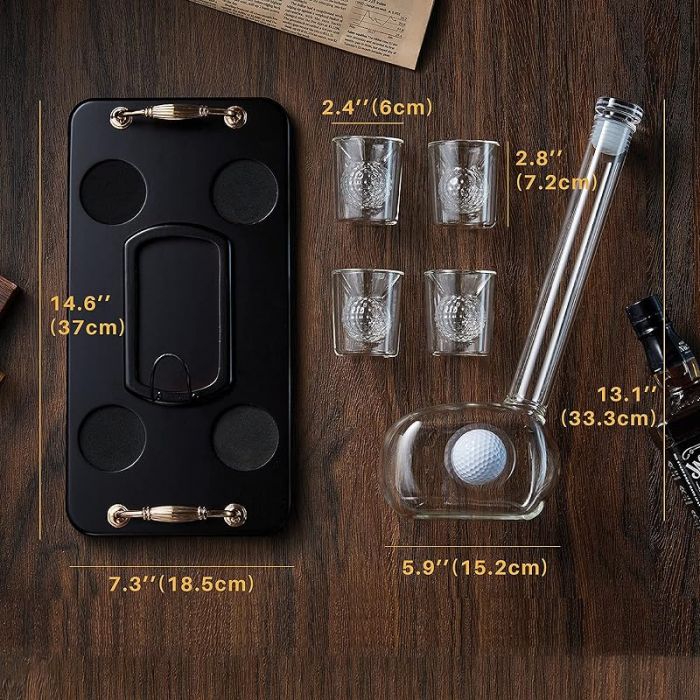 Decantor Golf cu 4 pahare mingi de golf & Suport de lemn [7]