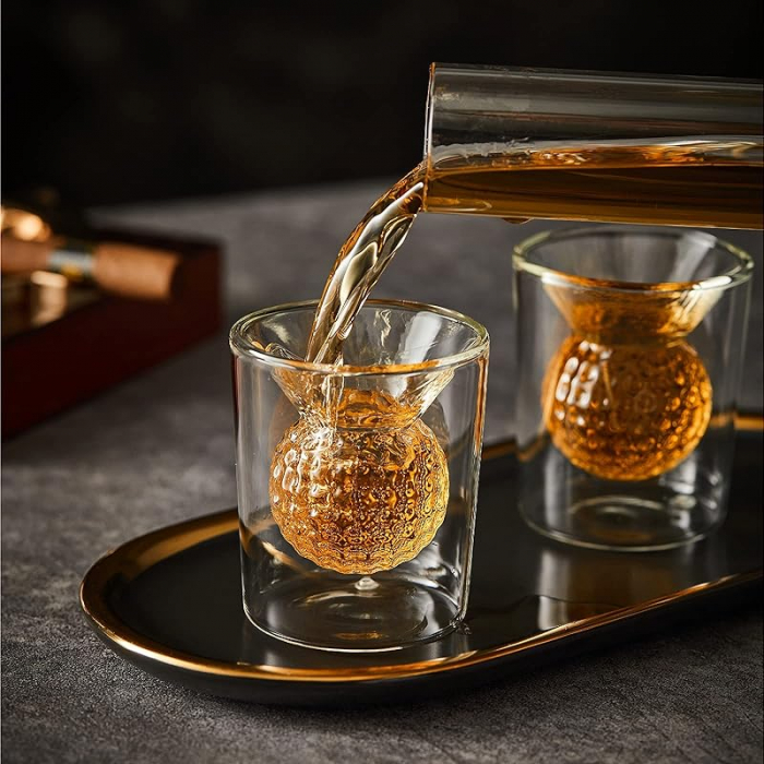 Decantor Golf cu 4 pahare mingi de golf & Suport de lemn [4]