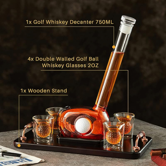 Decantor Golf cu 4 pahare mingi de golf & Suport de lemn [5]