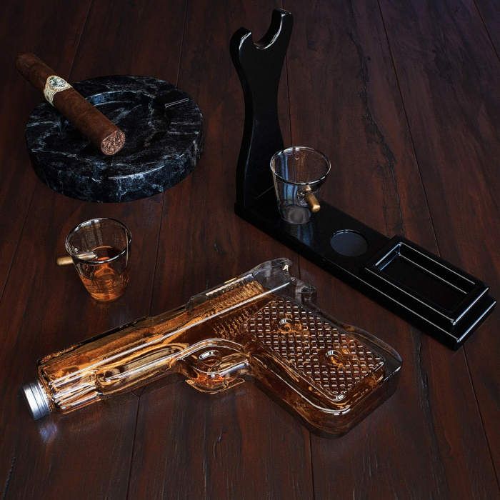 Decantor Pistol cu Doua Pahare cu Glont & Suport Lemn Kitchen [4]