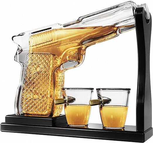 Decantor Pistol cu Doua Pahare cu Glont & Suport Lemn Kitchen [3]