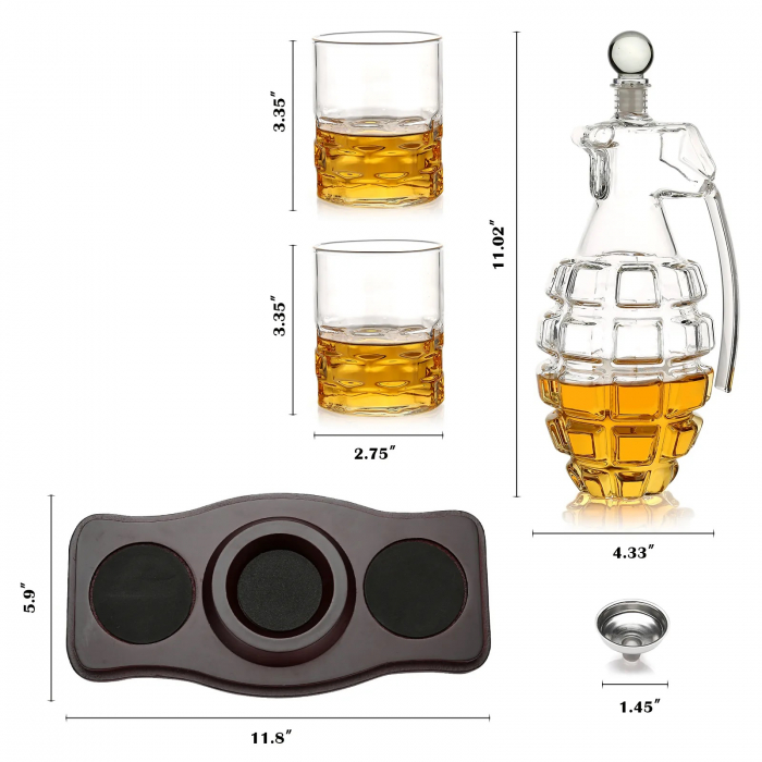 Decantor Grenada + 2 Pahare fara model & Suport Lemn [8]