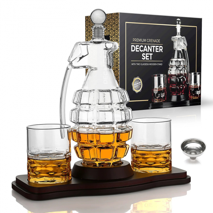 Decantor Grenada + 2 Pahare fara model & Suport Lemn [9]