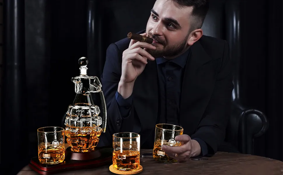 Decantor Grenada + 2 Pahare fara model & Suport Lemn [7]