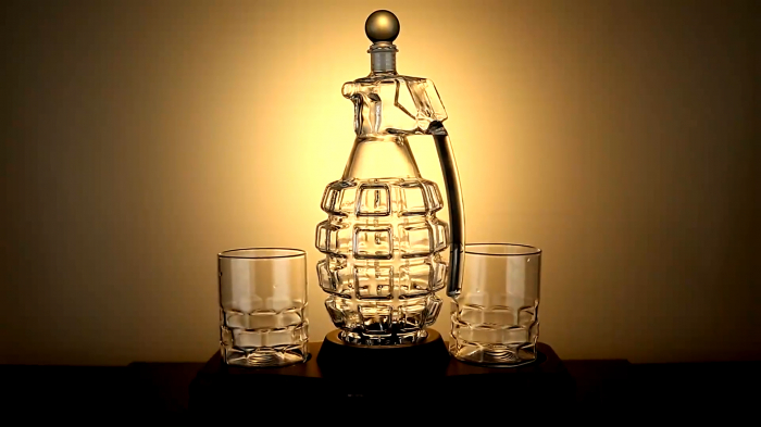 Decantor Grenada + 2 Pahare fara model & Suport Lemn [6]