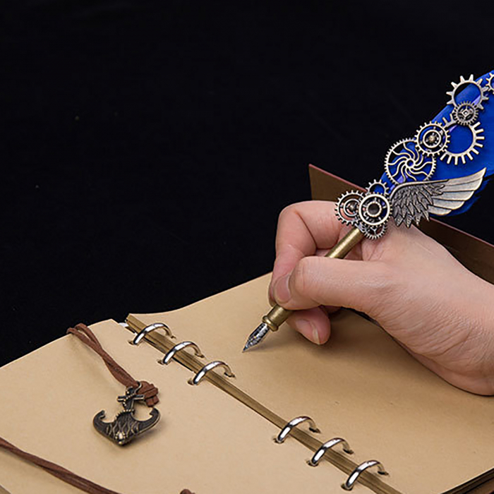 Caligrafie Deluxe Set Vintage Feather si Agenda Desk [9]