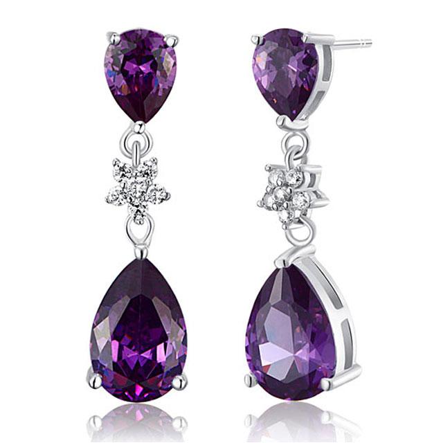 Cercei Borealy Argint 925 Purple Sapphire Flower Drop [2]