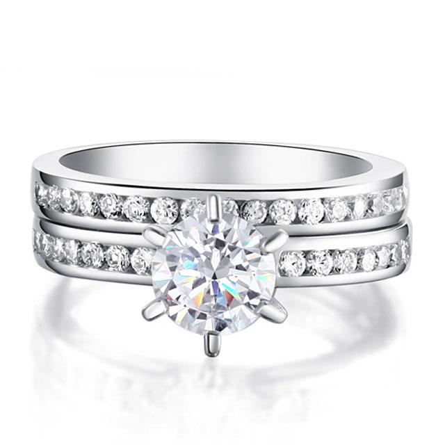 Set Inel şi Verighetă Borealy Argint 925 Solitaire Princess Marimea 8 [6]