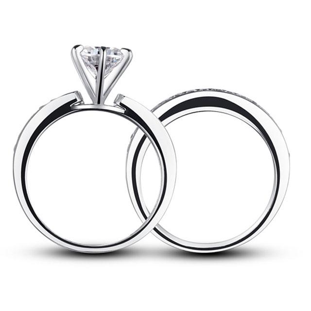 Set Inel şi Verighetă Borealy Argint 925 Solitaire Princess Marimea 8 [3]