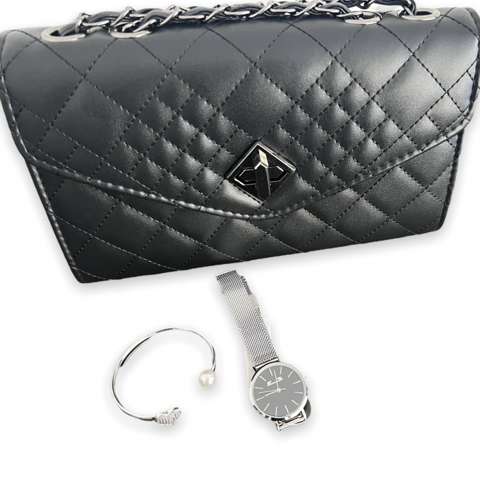 Geanta Black Elegance & Esarfa Matase & Set ceas si bratara Mateo Ferari [2]