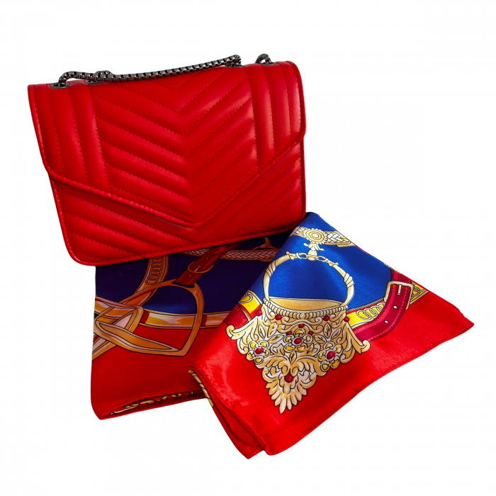 Geanta Red Glamour & Esarfa Matase [3]