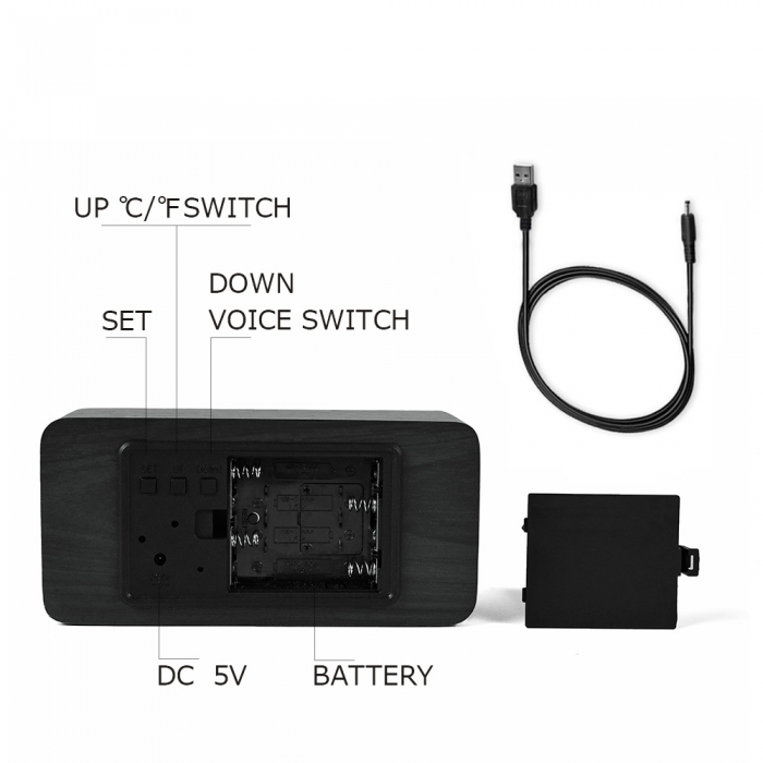Ceas lemn triunghi personalizabil Borealy birou cu afisaj LED [4]