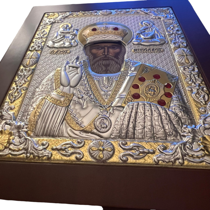 Icoană Argint & Aur– Sfântul Ierarh Nicolae, 18 x 22 cm [3]