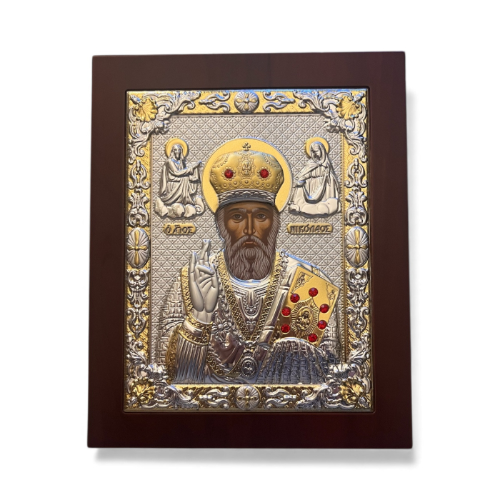 Icoană Argint & Aur– Sfântul Ierarh Nicolae, 18 x 22 cm [1]