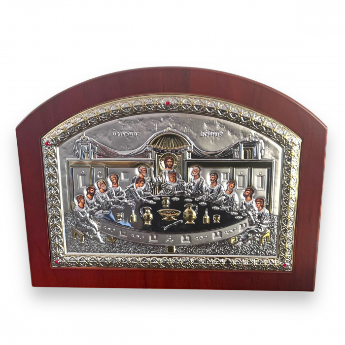 Icoana Cina cea de Taină placata Aur si Argint 925 Ortodoxa 25 cm x 19 cm - Meteora -  Made in Grecia [4]