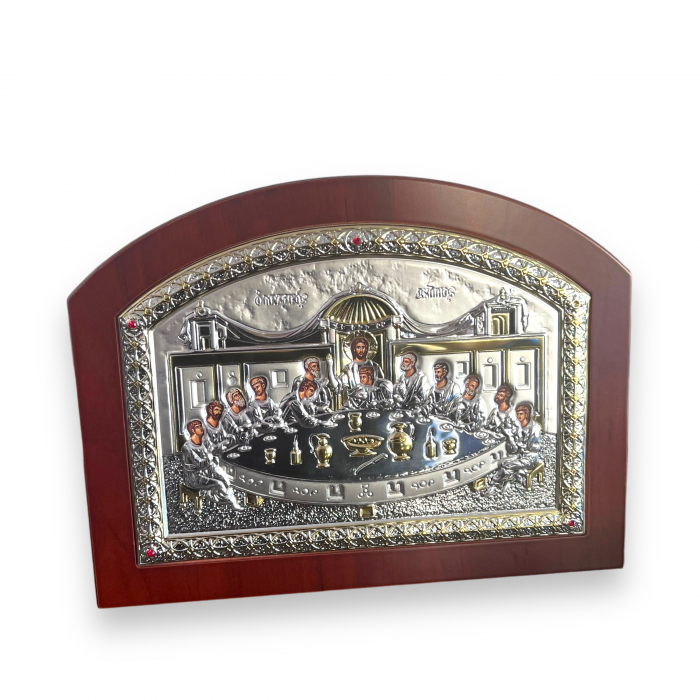 Icoana Cina cea de Taină placata Aur si Argint 925 Ortodoxa 25 cm x 19 cm - Meteora -  Made in Grecia [2]