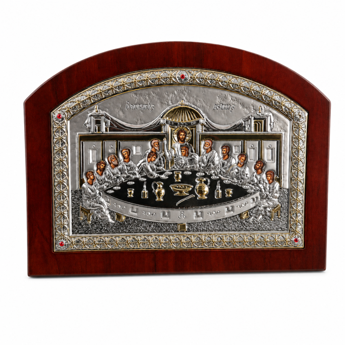 Icoana Cina cea de Taină placata Aur si Argint 925 Ortodoxa 25 cm x 19 cm - Meteora -  Made in Grecia [2]