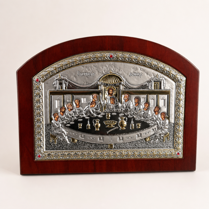 Icoana Cina cea de Taină placata Aur si Argint 925 Ortodoxa 25 cm x 19 cm - Meteora -  Made in Grecia [8]