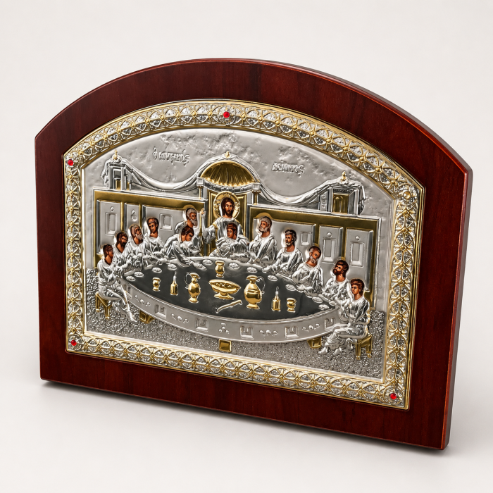 Icoana Cina cea de Taină placata Aur si Argint 925 Ortodoxa 25 cm x 19 cm - Meteora -  Made in Grecia [9]