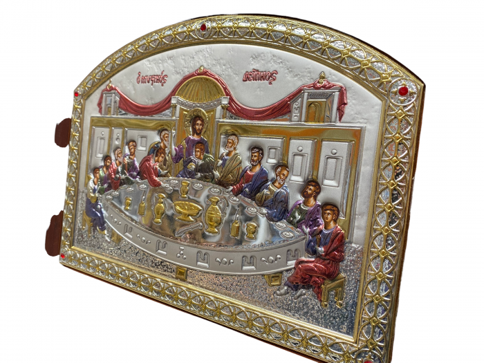Icoana Cina cea de Taină placata Aur si Argint 925 Ortodoxa 32 cm x 24 cm - Meteora -  Made in Grecia [8]