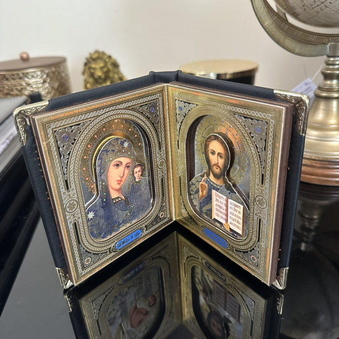 Icoana Dubla Carte 3D Fecioara Maria Ielusalem si Iisus Hristos 19 X 16 cm [7]