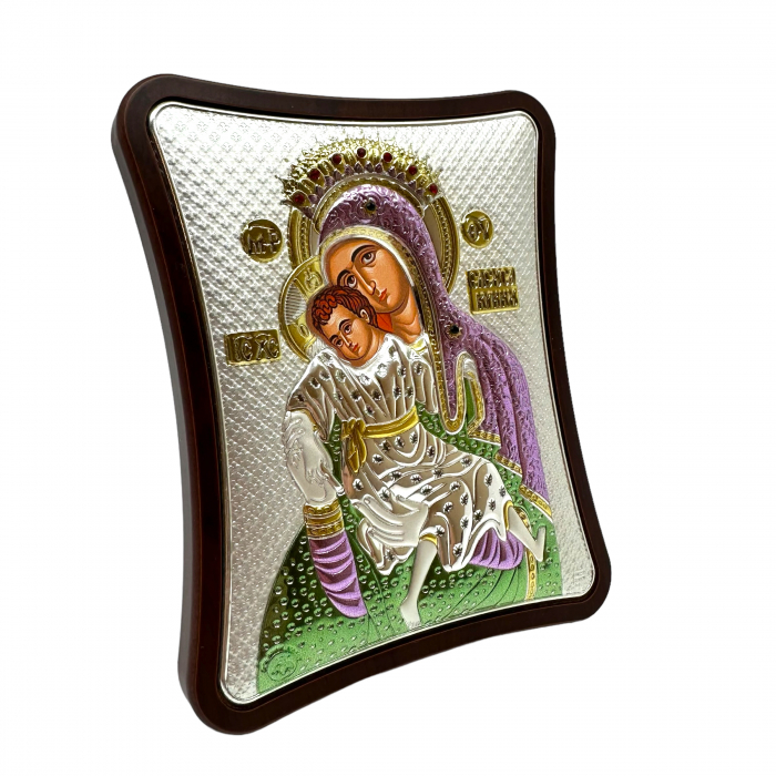 Icoana Fecioara Maria cu Pruncul placata cu argint, colorata - Made in Greece 12,5 cm X 15,5 cm [4]